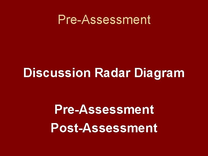 Pre-Assessment Discussion Radar Diagram Pre-Assessment Post-Assessment 