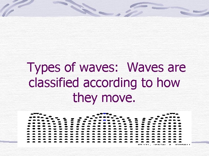 Types of waves: Waves are classified according to how they move. 