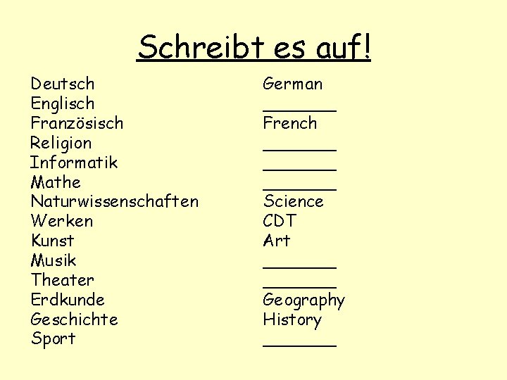 Schreibt es auf! Deutsch Englisch Französisch Religion Informatik Mathe Naturwissenschaften Werken Kunst Musik Theater