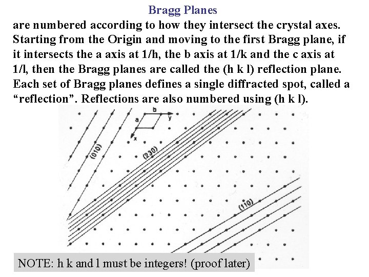Bragg Planes are numbered according to how they intersect the crystal axes. Starting from