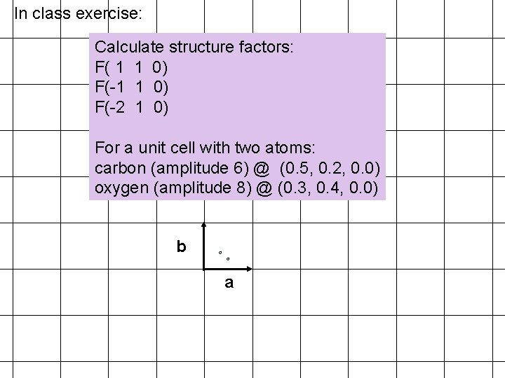 In class exercise: Calculate structure factors: F( 1 1 0) F(-2 1 0) For