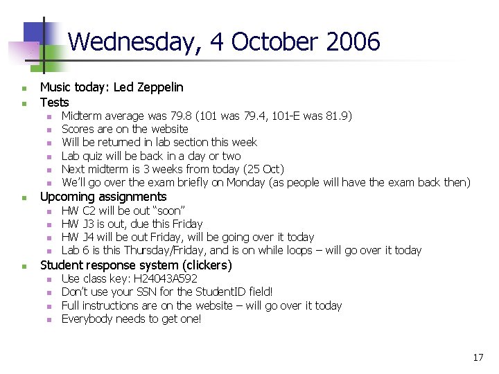 Wednesday, 4 October 2006 n n Music today: Led Zeppelin Tests n n n