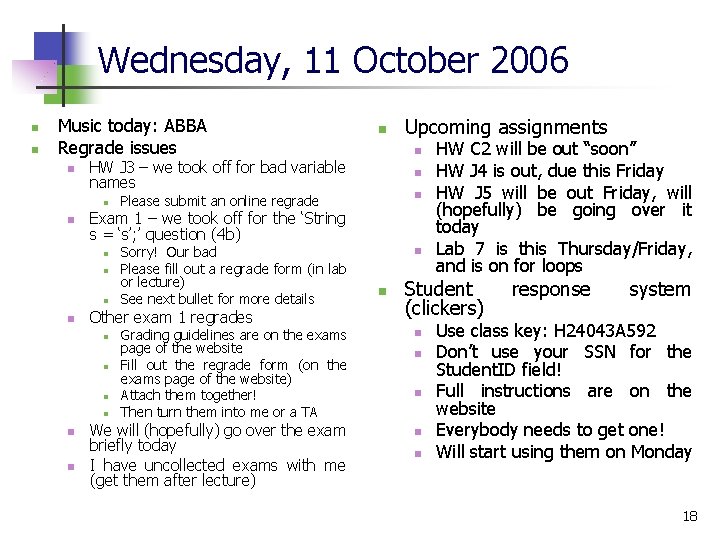 Wednesday, 11 October 2006 n n Music today: ABBA Regrade issues n n n