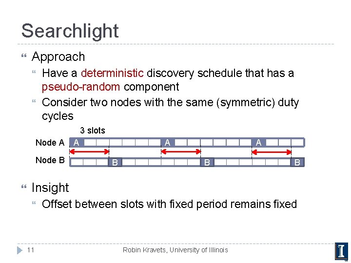 Searchlight Approach Have a deterministic discovery schedule that has a pseudo-random component Consider two