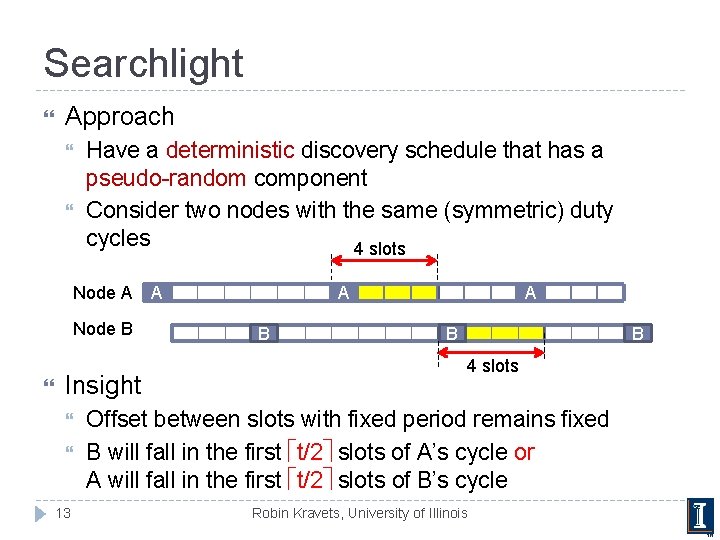 Searchlight Approach Have a deterministic discovery schedule that has a pseudo-random component Consider two