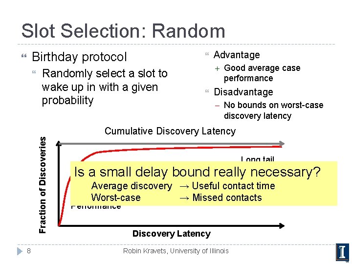 Slot Selection: Random Birthday protocol Randomly select a slot to wake up in with