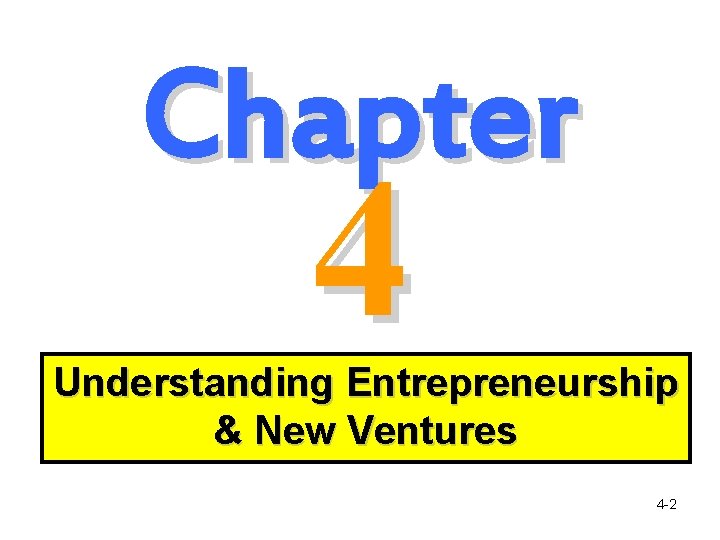 Chapter 4 Understanding Entrepreneurship & New Ventures 4 -2 