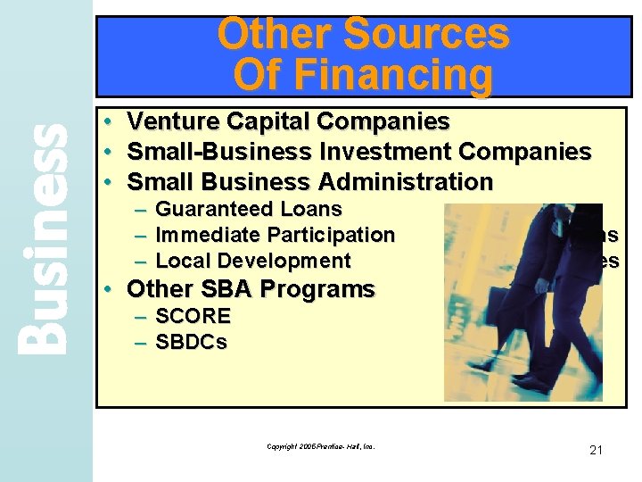 Business Other Sources Of Financing • • • Venture Capital Companies Small-Business Investment Companies