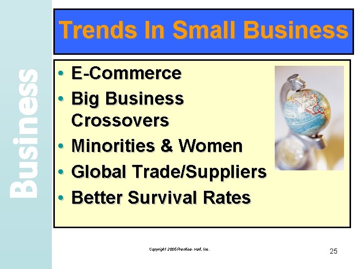 Business Trends In Small Business • E-Commerce • Big Business Crossovers • Minorities &