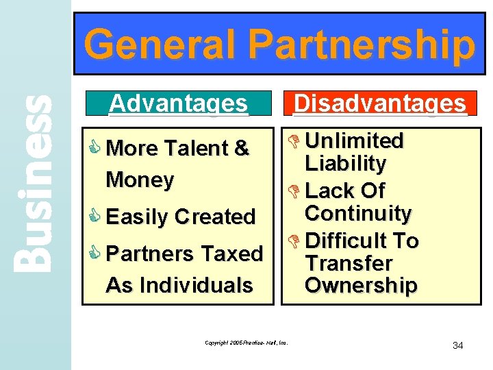 Business General Partnership Advantages Disadvantages D Unlimited Liability D Lack Of Continuity C Easily