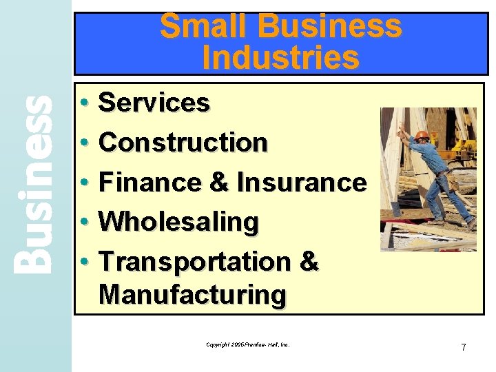 Business Small Business Industries • Services • Construction • Finance & Insurance • Wholesaling