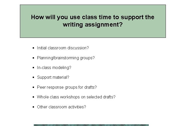 How will you use class time to support the writing assignment? § Initial classroom