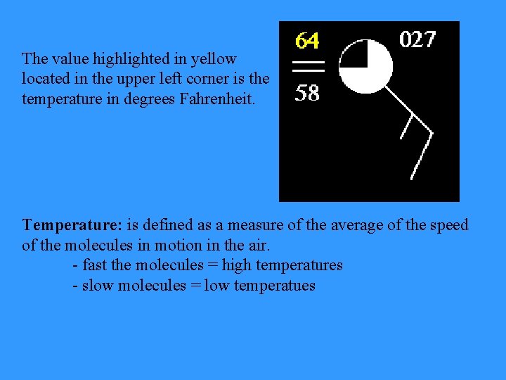 The value highlighted in yellow located in the upper left corner is the temperature The value highlighted in yellow located in the upper left corner is the temperature