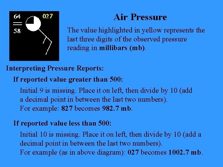 Air Pressure The value highlighted in yellow represents the last three digits of the Air Pressure The value highlighted in yellow represents the last three digits of the