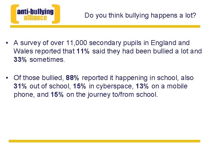 Do you think bullying happens a lot? • A survey of over 11, 000