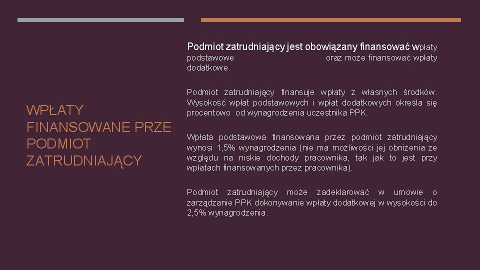 Podmiot zatrudniający jest obowiązany finansować wpłaty podstawowe dodatkowe. WPŁATY FINANSOWANE PRZE PODMIOT ZATRUDNIAJĄCY oraz