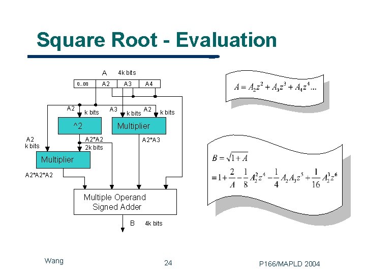 Square Root - Evaluation 0. . . 00 A 2 A 4 k bits