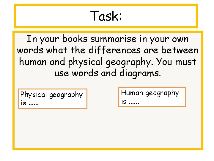 Task: In your books summarise in your own words what the differences are between