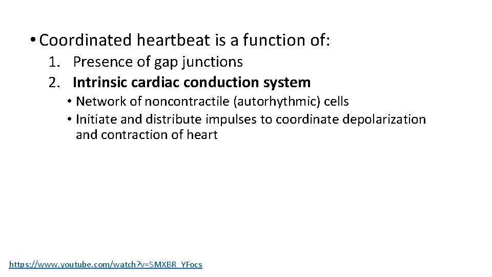  • Coordinated heartbeat is a function of: 1. Presence of gap junctions 2.