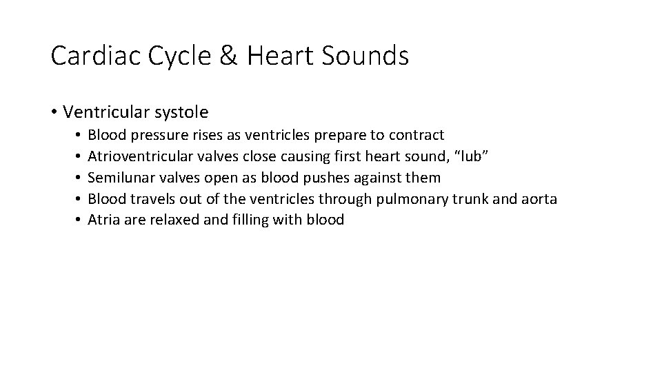 Cardiac Cycle & Heart Sounds • Ventricular systole • • • Blood pressure rises