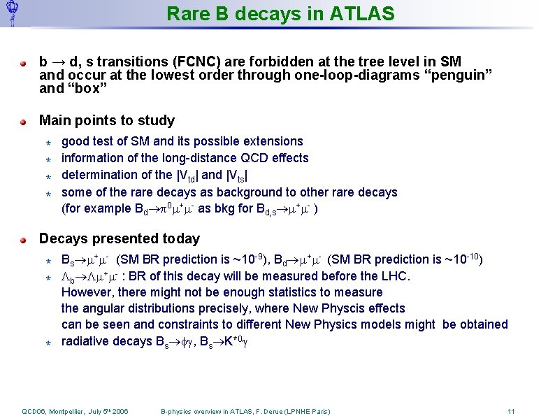 Rare B decays in ATLAS b → d, s transitions (FCNC) are forbidden at