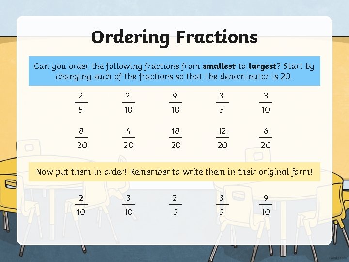 Ordering Fractions Can you order the following fractions from smallest to largest? Start by