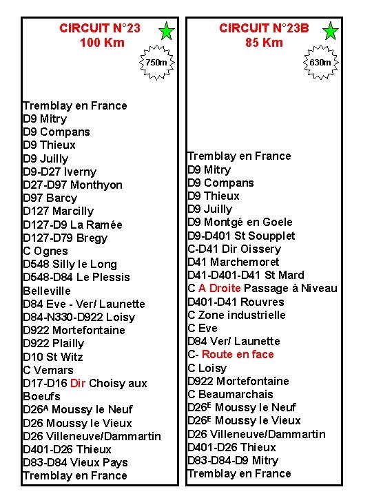 CIRCUIT N° 23 100 Km CIRCUIT N° 23 B 85 Km 750 m Tremblay