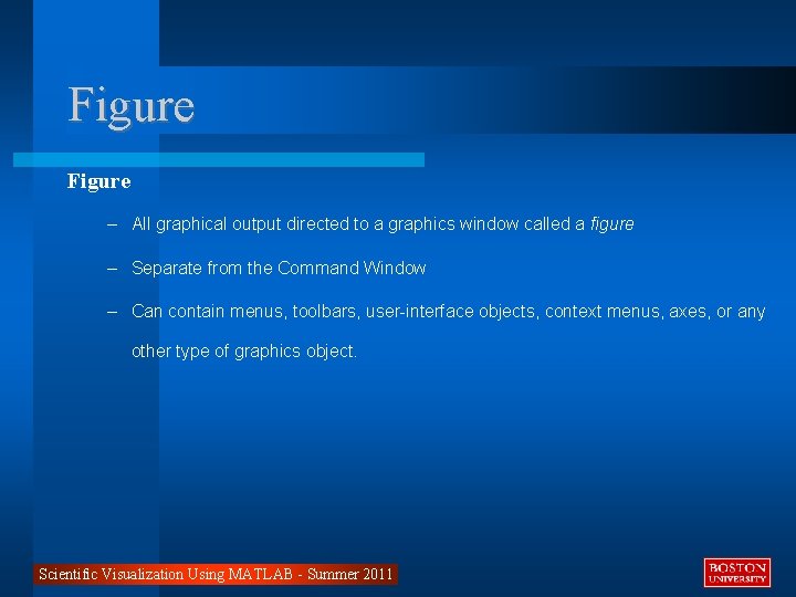 Figure – All graphical output directed to a graphics window called a figure –