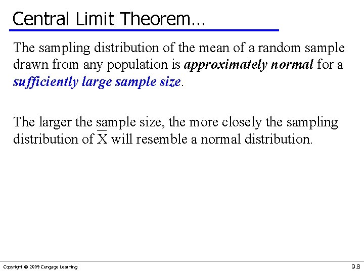 Central Limit Theorem… The sampling distribution of the mean of a random sample drawn