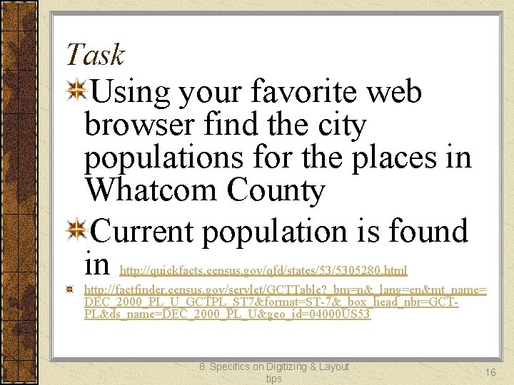 Task Using your favorite web browser find the city populations for the places in