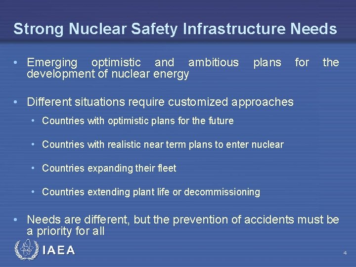 Strong Nuclear Safety Infrastructure Needs • Emerging optimistic and ambitious development of nuclear energy