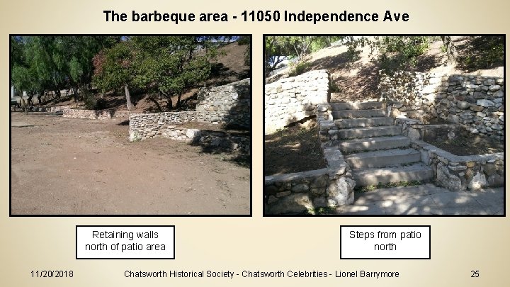 The barbeque area - 11050 Independence Ave Retaining walls north of patio area 11/20/2018