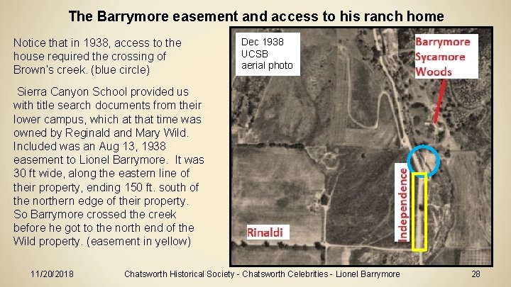 The Barrymore easement and access to his ranch home Notice that in 1938, access