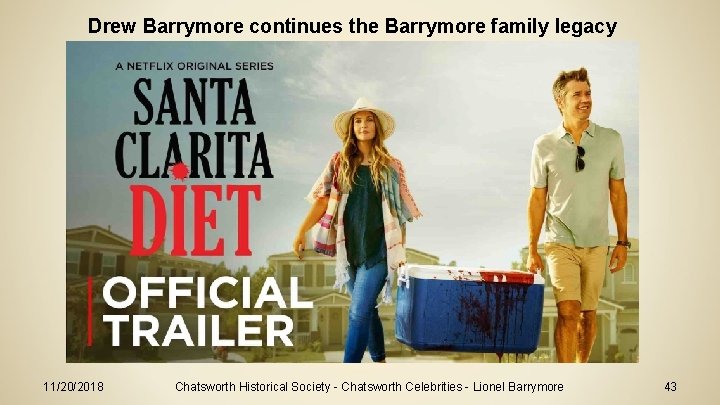 Drew Barrymore continues the Barrymore family legacy 11/20/2018 Chatsworth Historical Society - Chatsworth Celebrities