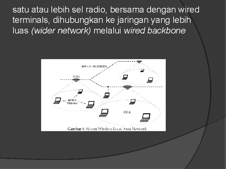 satu atau lebih sel radio, bersama dengan wired terminals, dihubungkan ke jaringan yang lebih