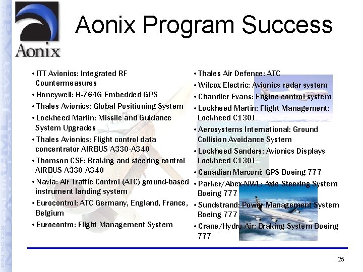 Aonix Program Success • ITT Avionics: Integrated RF Countermeasures • Honeywell: H-764 G Embedded