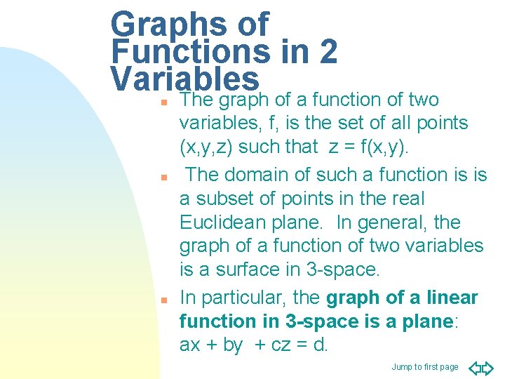 Graphs of Functions in 2 Variables The graph of a function of two n Graphs of Functions in 2 Variables The graph of a function of two n