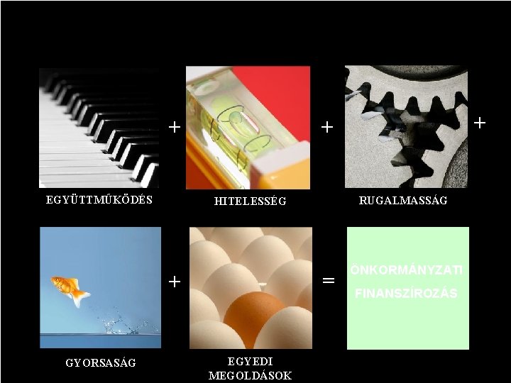 + EGYÜTTMŰKÖDÉS RUGALMASSÁG HITELESSÉG = + GYORSASÁG + + EGYEDI MEGOLDÁSOK ÖNKORMÁNYZATI FINANSZÍROZÁS 21 + EGYÜTTMŰKÖDÉS RUGALMASSÁG HITELESSÉG = + GYORSASÁG + + EGYEDI MEGOLDÁSOK ÖNKORMÁNYZATI FINANSZÍROZÁS 21