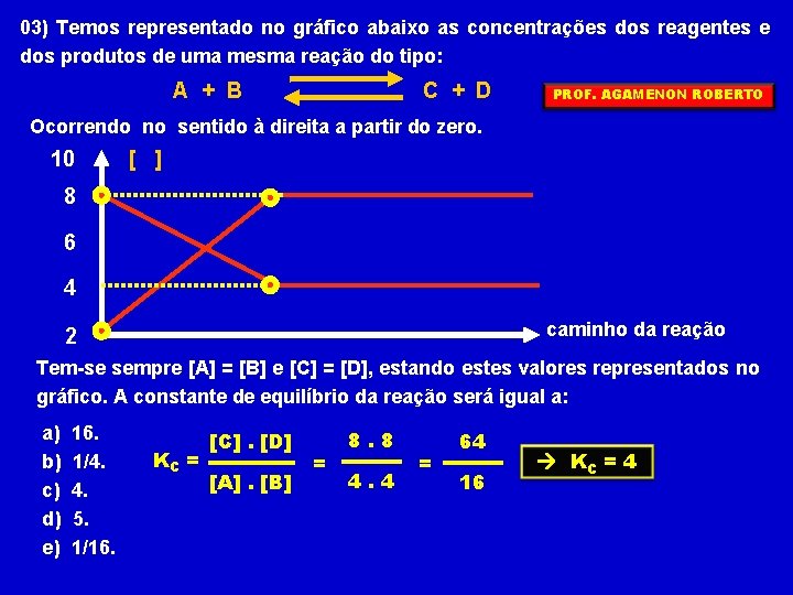 03) Temos representado no gráfico abaixo as concentrações dos reagentes e dos produtos de