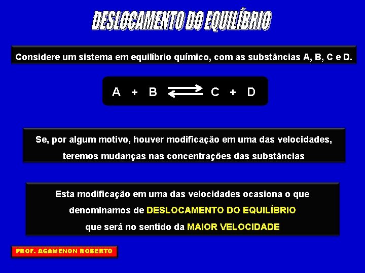 Considere um sistema em equilíbrio químico, com as substâncias A, B, C e D.