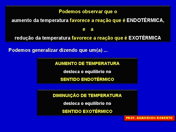 Podemos observar que o aumento da temperatura favorece a reação que é ENDOTÉRMICA, e