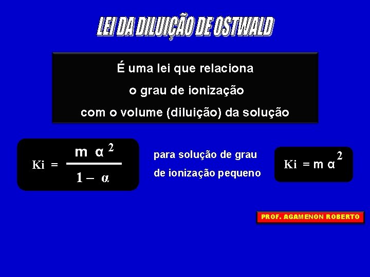 É uma lei que relaciona o grau de ionização com o volume (diluição) da