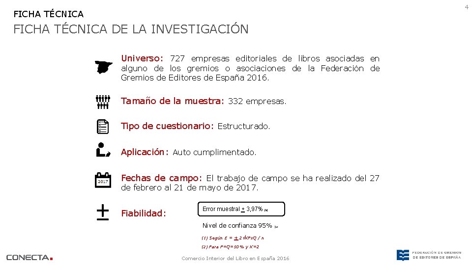 4 FICHA TÉCNICA DE LA INVESTIGACIÓN Universo: 727 empresas editoriales de libros asociadas en