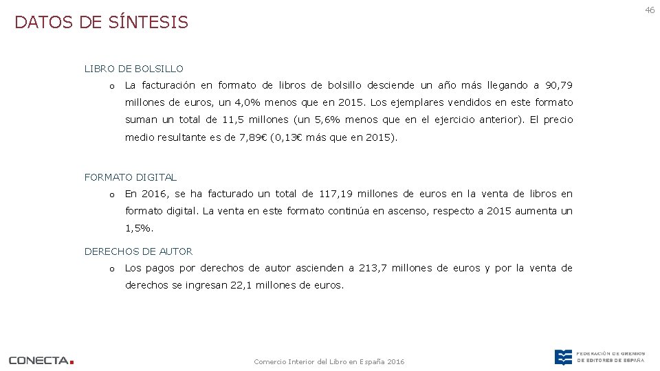 46 DATOS DE SÍNTESIS LIBRO DE BOLSILLO o La facturación en formato de libros