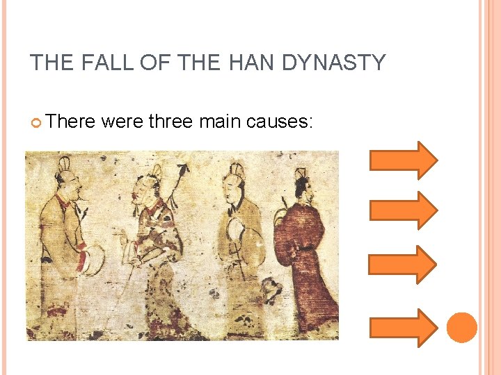 THE FALL OF THE HAN DYNASTY There were three main causes: 