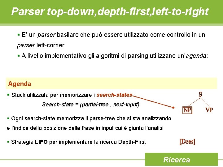 Parser top-down, depth-first, left-to-right § E’ un parser basilare che può essere utilizzato come