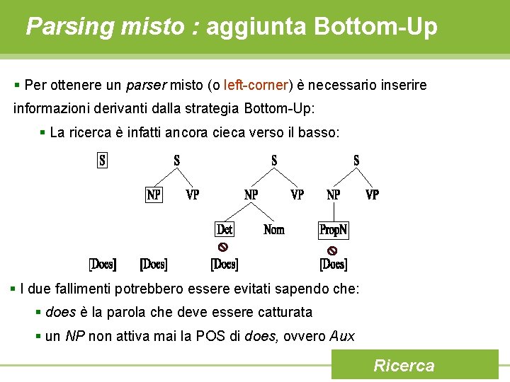Parsing misto : aggiunta Bottom-Up § Per ottenere un parser misto (o left-corner) è