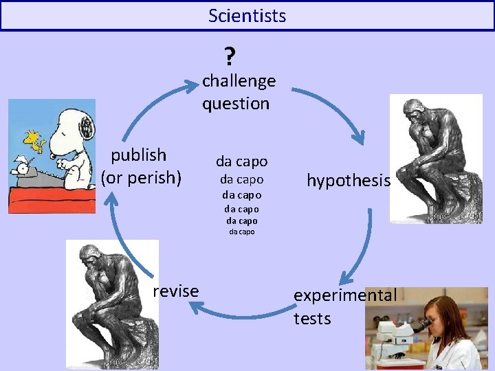 Scientists ? challenge question publish (or perish) da capo hypothesis da capo revise experimental