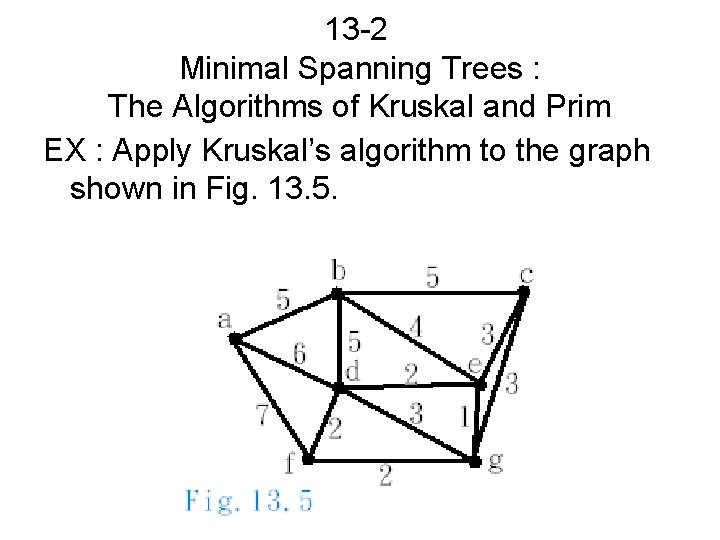 13 -2 Minimal Spanning Trees : The Algorithms of Kruskal and Prim EX :
