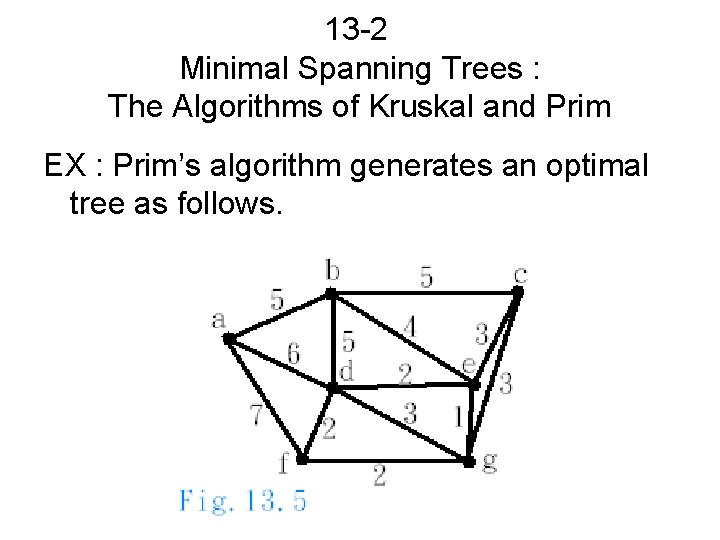 13 -2 Minimal Spanning Trees : The Algorithms of Kruskal and Prim EX :